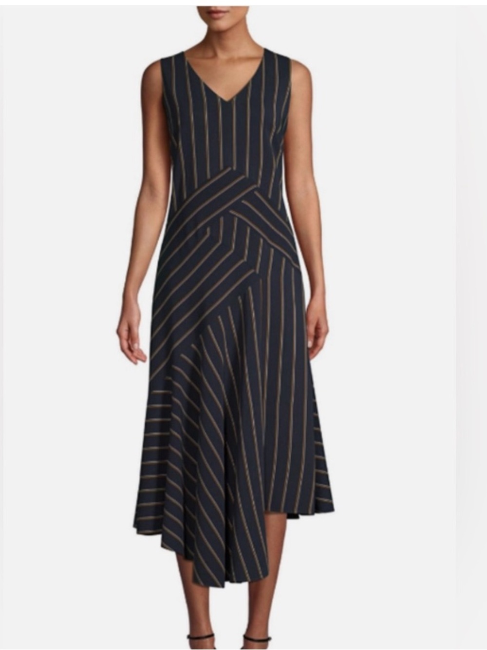 Layfayette 148 Ashland navy Dress with Gold Pinstripes